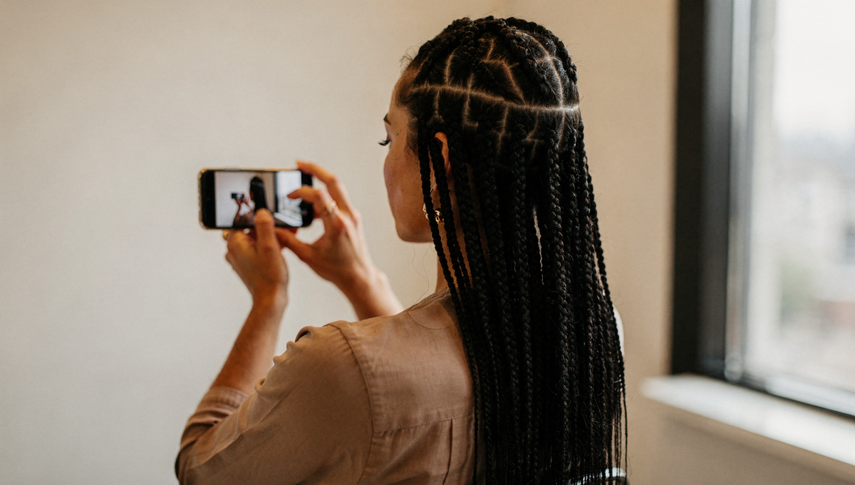 Photographing finished knotless braids by window light