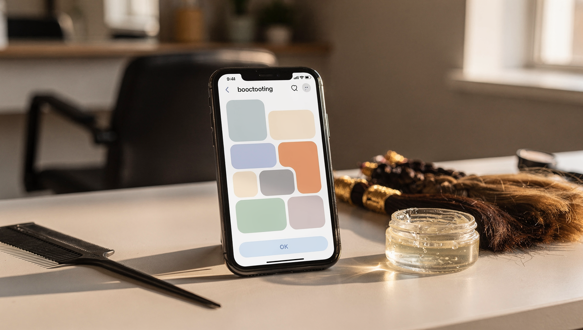 A booking calendar on a phone at a braiding station